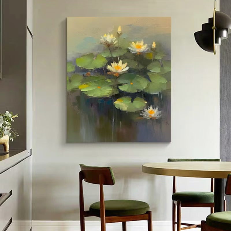 Floral Water Lily Oil Painting Canvas Wall Art Living Room
