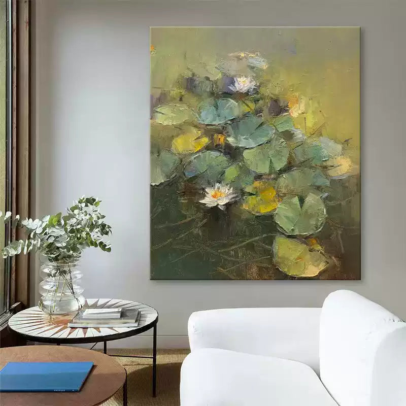 Floral Water Lily Oil Painting Canvas Wall Art Living Room