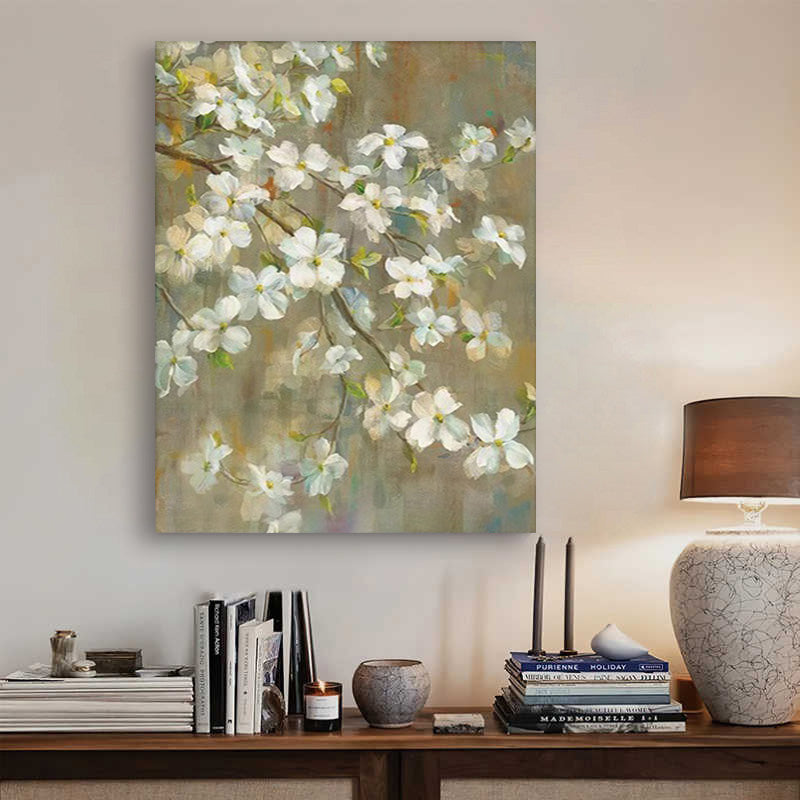 Floral Green White Oil Painting Canvas Wall Art Living Room Entrance