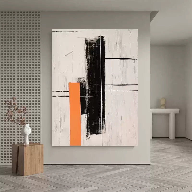 Abstract Large Black White Orange Oil Painting Canvas Wall Art Living Room