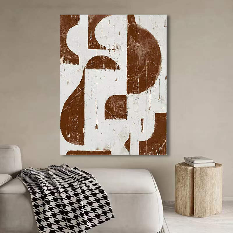 Abstract Brown White Oil Painting Canvas Wall Art Living Room