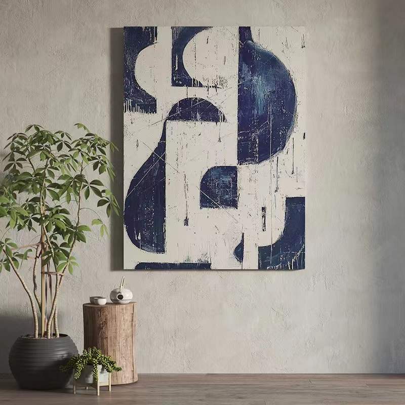 Abstract Blue White Oil Painting Canvas Wall Art Living Room