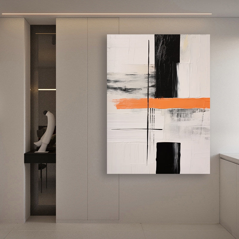 Abstract Large Black White Orange Oil Painting Canvas Wall Art Living Room