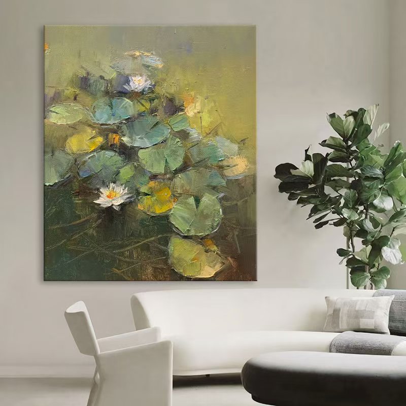 Floral Water Lily Oil Painting Canvas Wall Art Living Room