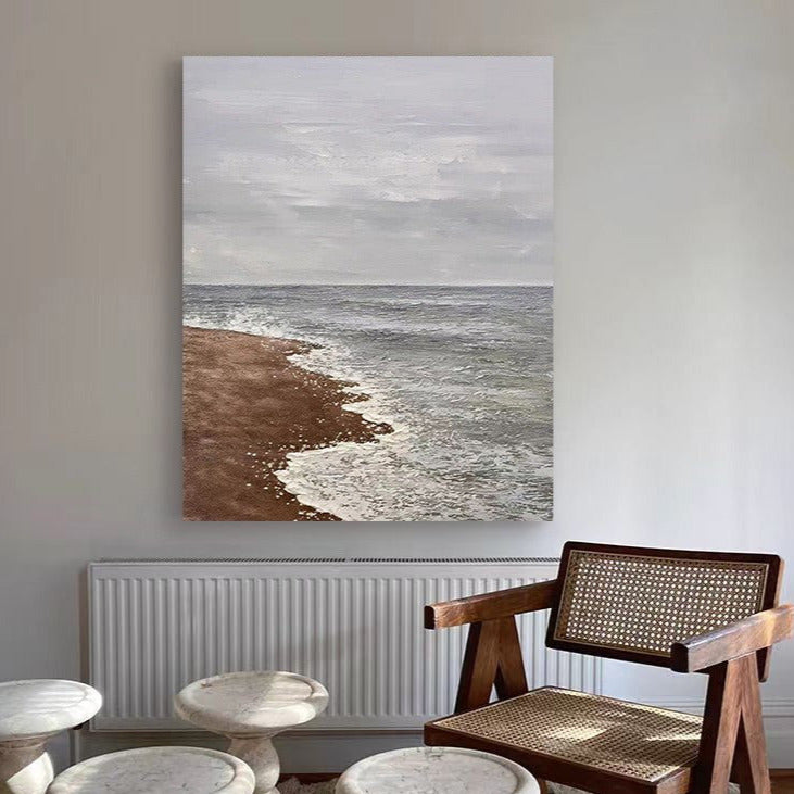 Beach & Ocean Blue Brown Oil Painting Canvas Wall Art Living Room Entrance