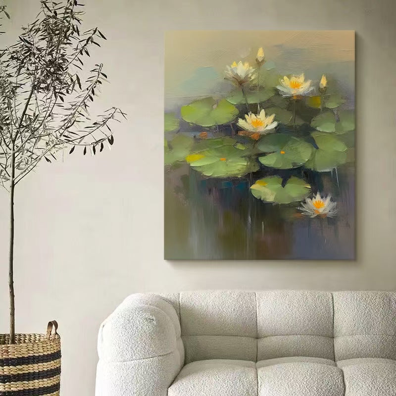 Floral Water Lily Oil Painting Canvas Wall Art Living Room