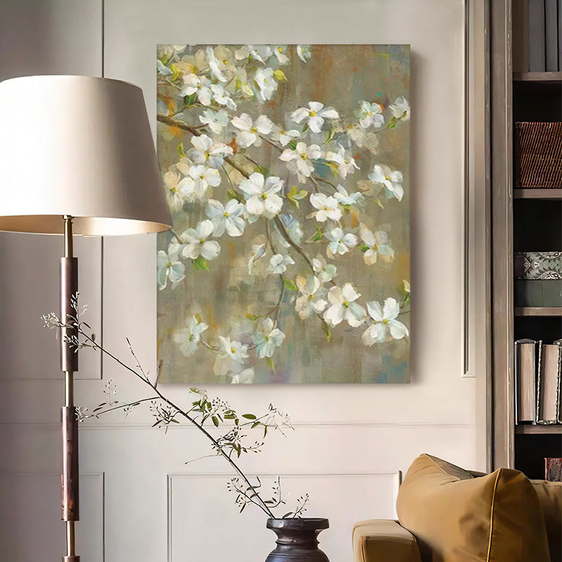 Floral Green White Oil Painting Canvas Wall Art Living Room Entrance