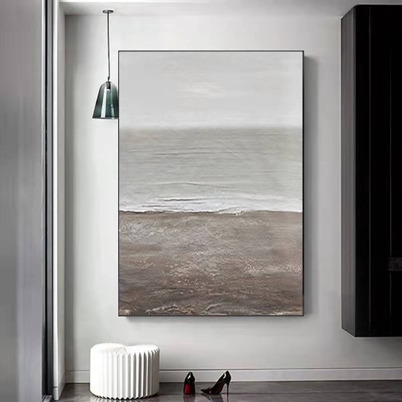 Beach & Ocean Blue Grey Oil Painting Canvas Wall Art Living Room Entrance