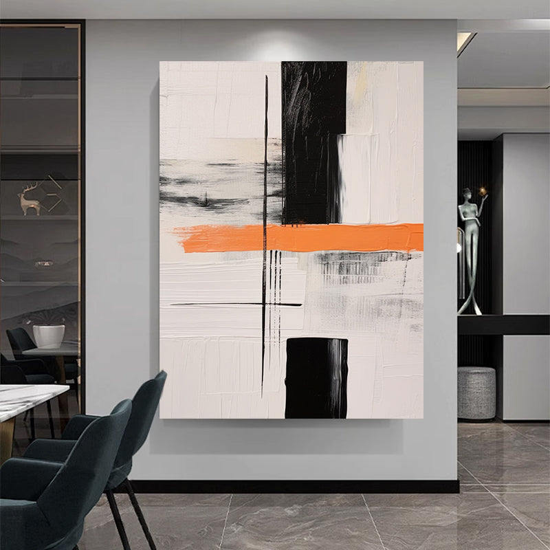 Abstract Large Black White Orange Oil Painting Canvas Wall Art Living Room