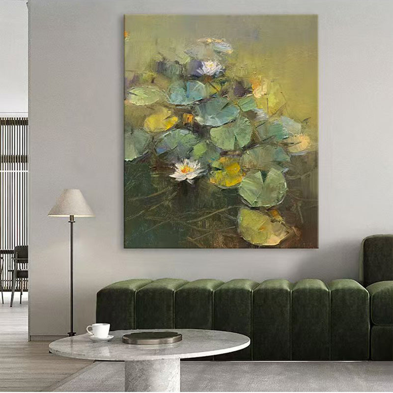 Floral Water Lily Oil Painting Canvas Wall Art Living Room