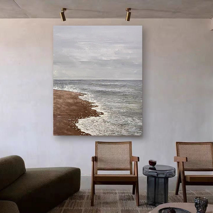 Beach & Ocean Blue Brown Oil Painting Canvas Wall Art Living Room Entrance