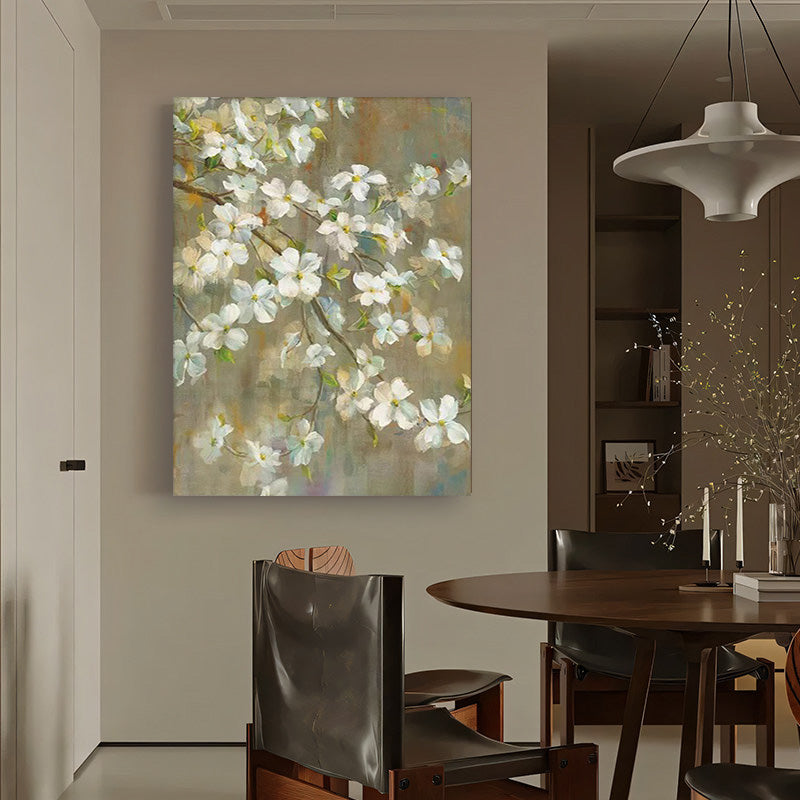 Floral Green White Oil Painting Canvas Wall Art Living Room Entrance