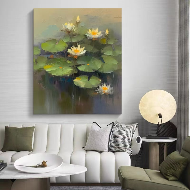 Floral Water Lily Oil Painting Canvas Wall Art Living Room