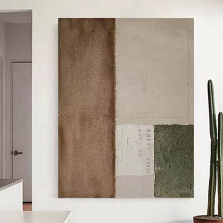 WABI-SABI Brown Green Oil Painting Canvas Wall Art Living Room Entrance