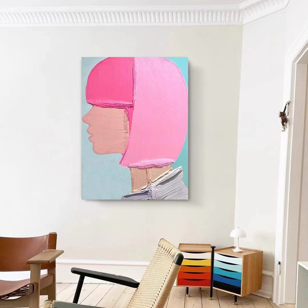 Portrait Pink Girl Oil Painting Canvas Wall Art Living Room