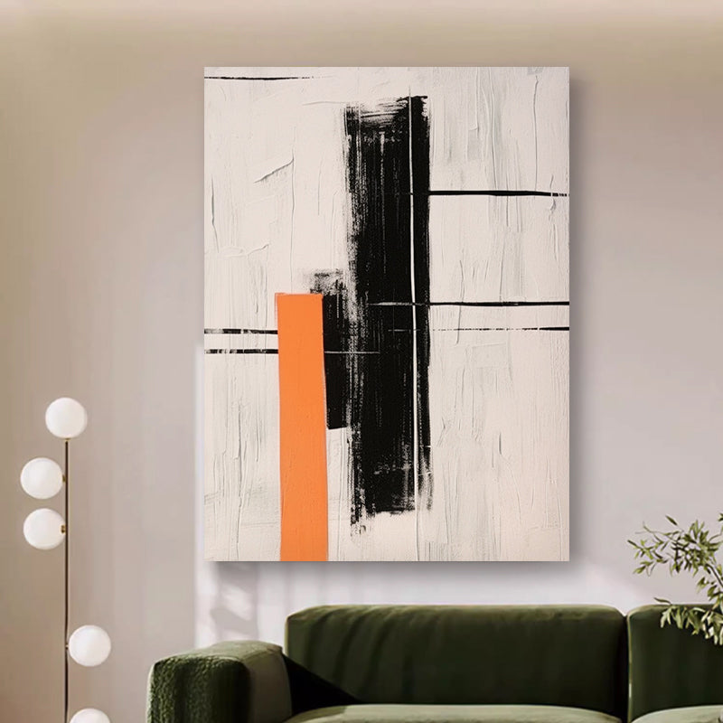 Abstract Large Black White Orange Oil Painting Canvas Wall Art Living Room