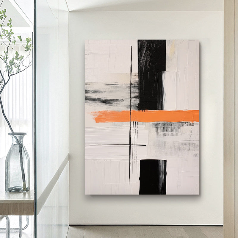Abstract Large Black White Orange Oil Painting Canvas Wall Art Living Room