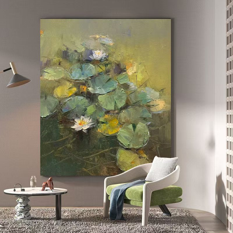 Floral Water Lily Oil Painting Canvas Wall Art Living Room