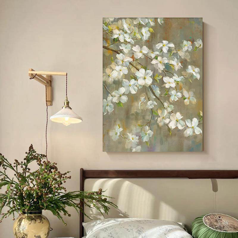 Floral Green White Oil Painting Canvas Wall Art Living Room Entrance