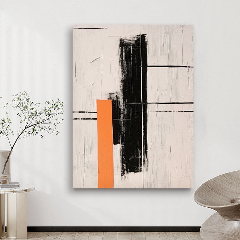 Abstract Large Black White Orange Oil Painting Canvas Wall Art Living Room