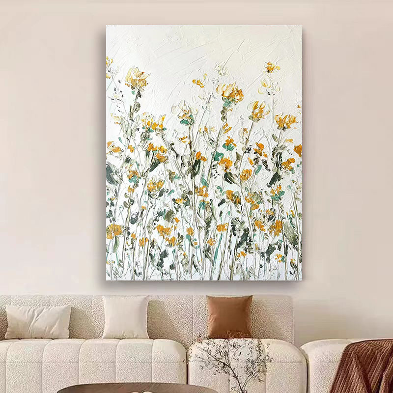 Floral White Yellow Oil Painting Canvas Wall Art Living Room