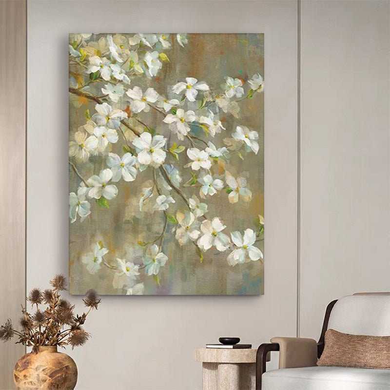 Floral Green White Oil Painting Canvas Wall Art Living Room Entrance