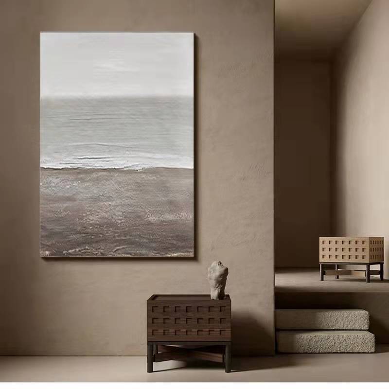 Beach & Ocean Blue Grey Oil Painting Canvas Wall Art Living Room Entrance