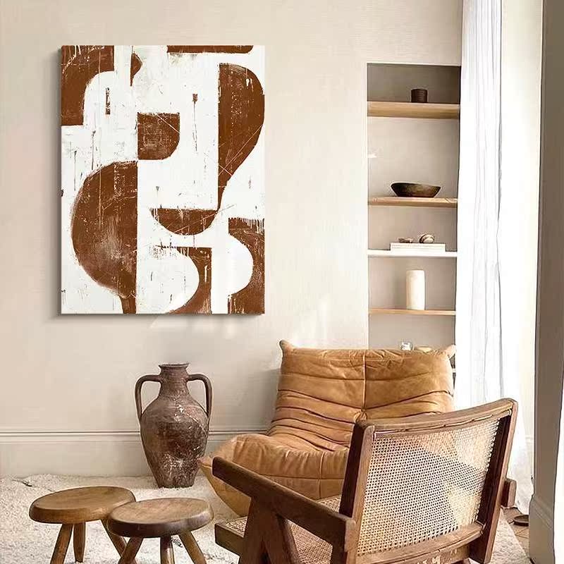 Abstract Brown White Oil Painting Canvas Wall Art Living Room