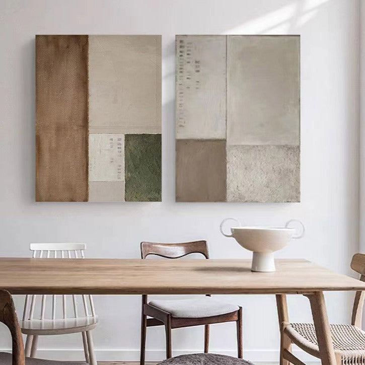 WABI-SABI Brown Green Oil Painting Canvas Wall Art Living Room Entrance