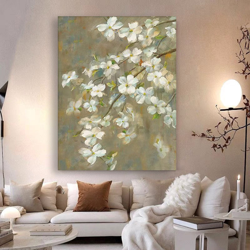 Floral Green White Oil Painting Canvas Wall Art Living Room Entrance