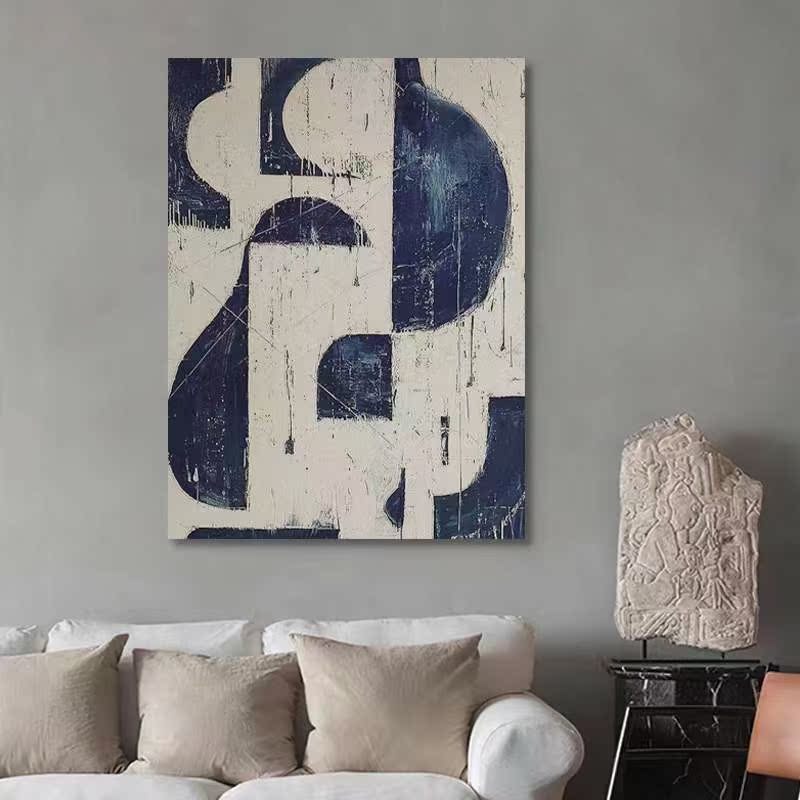 Abstract Blue White Oil Painting Canvas Wall Art Living Room