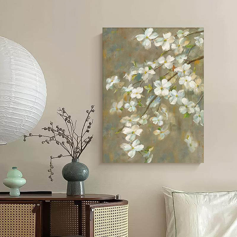 Floral Green White Oil Painting Canvas Wall Art Living Room Entrance