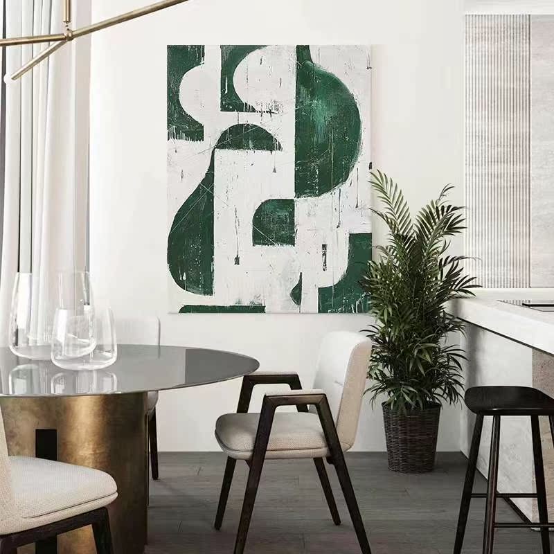 Abstract Green White Oil Painting Canvas Wall Art Living Room