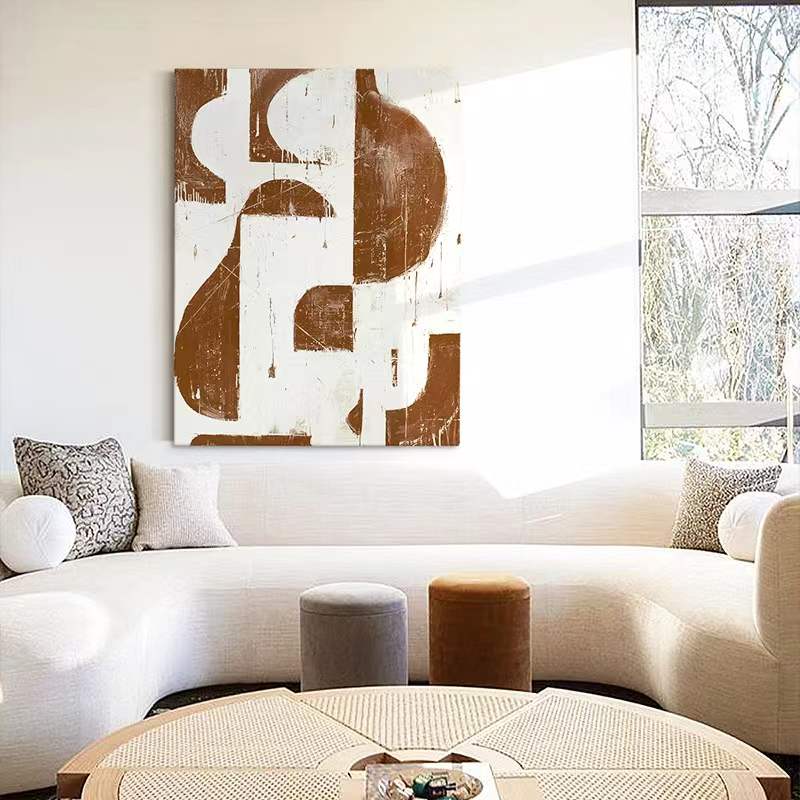 Abstract Brown White Oil Painting Canvas Wall Art Living Room