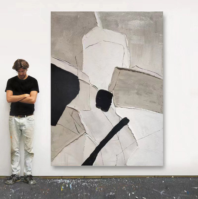 Abstract Large 3D Black White Oil Painting Canvas Wall Art Living Room