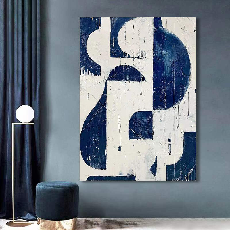 Abstract Blue White Oil Painting Canvas Wall Art Living Room