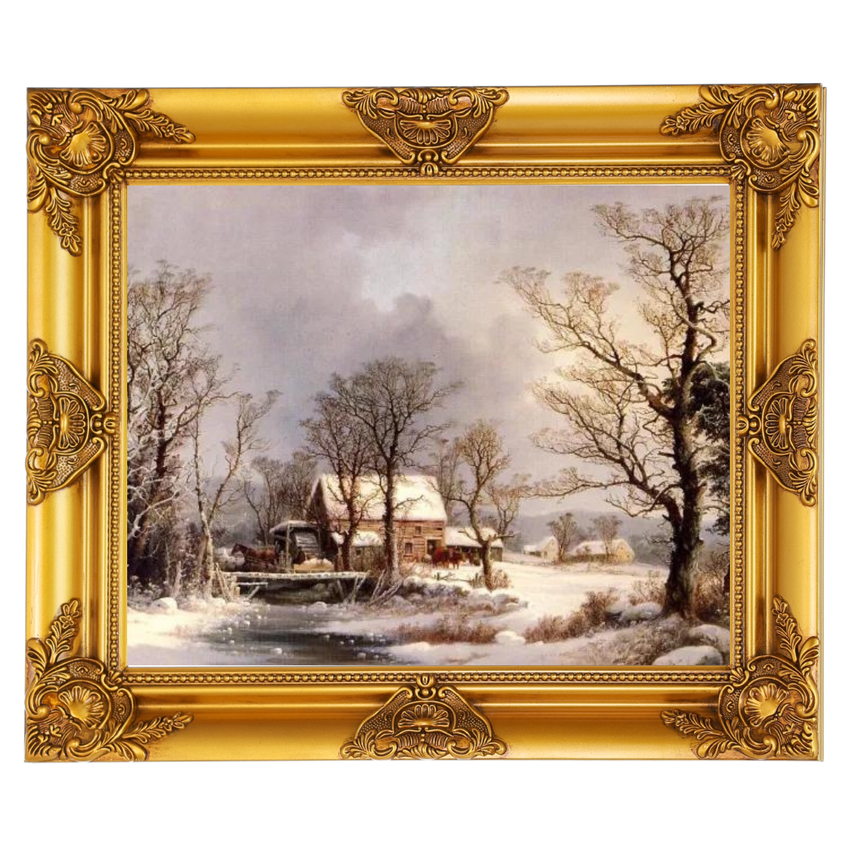 Winter in the Country, The Old Grist Mill-Vintage Wall Art Prints Decor For Living Room