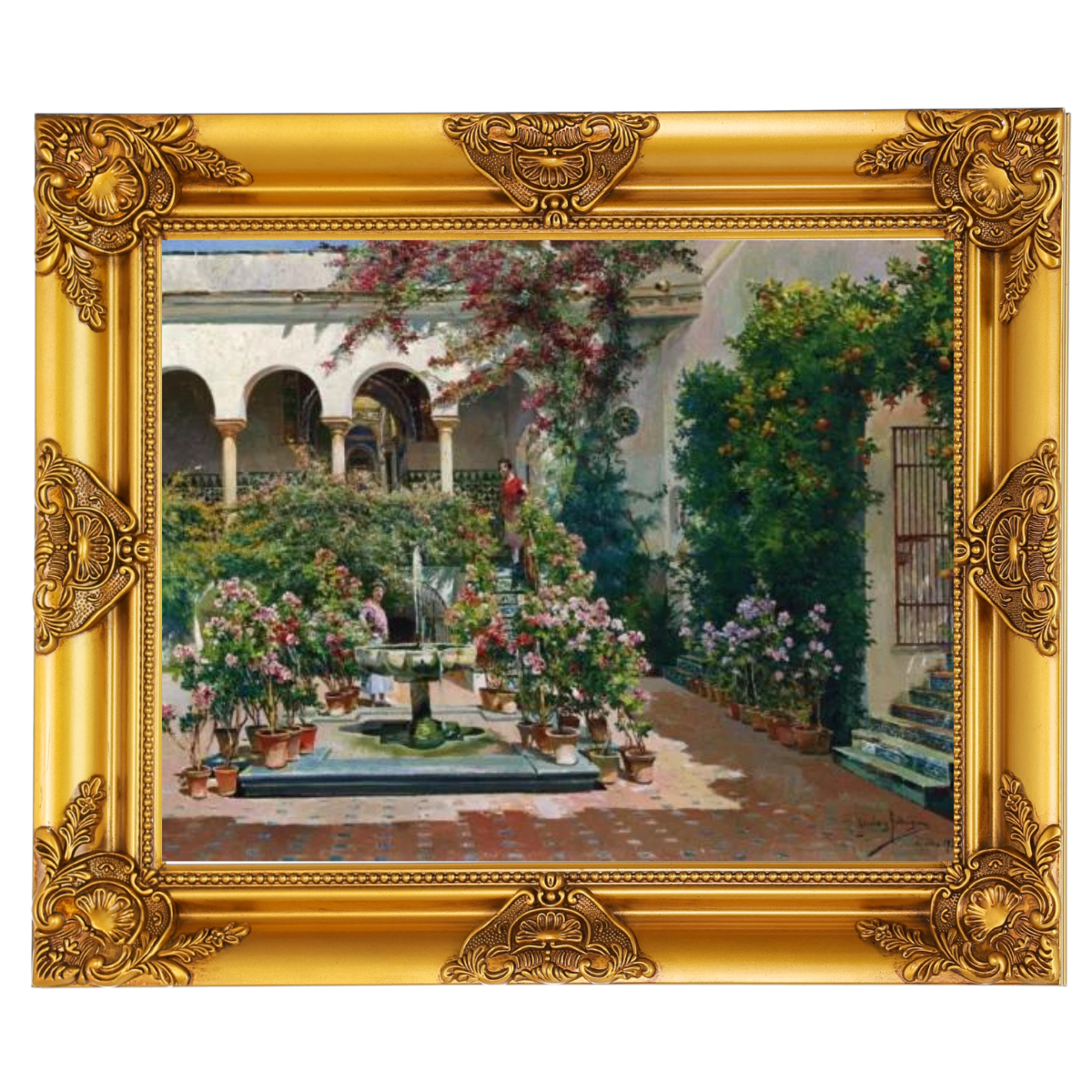 A Courtyard in Seville- Vintage Canvas Wall Art Prints Decor For Living Room