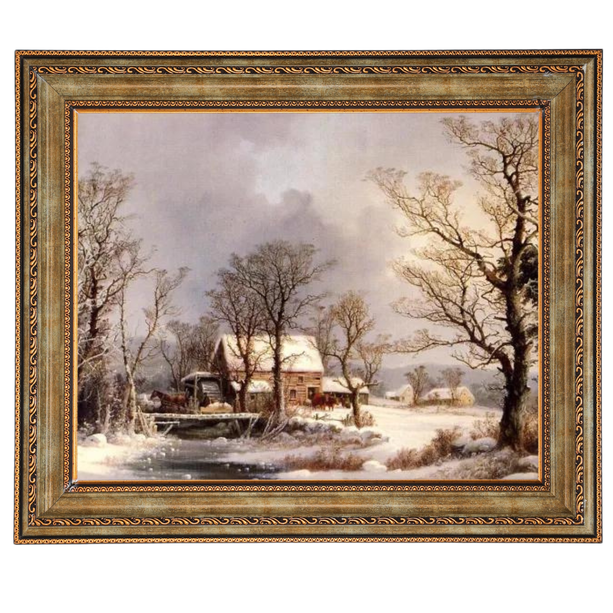 Winter in the Country, The Old Grist Mill-Vintage Wall Art Prints Decor For Living Room