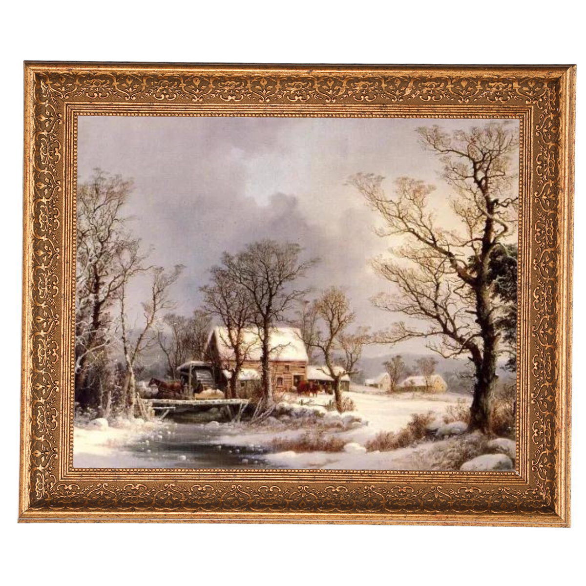Winter in the Country, The Old Grist Mill-Vintage Wall Art Prints Decor For Living Room