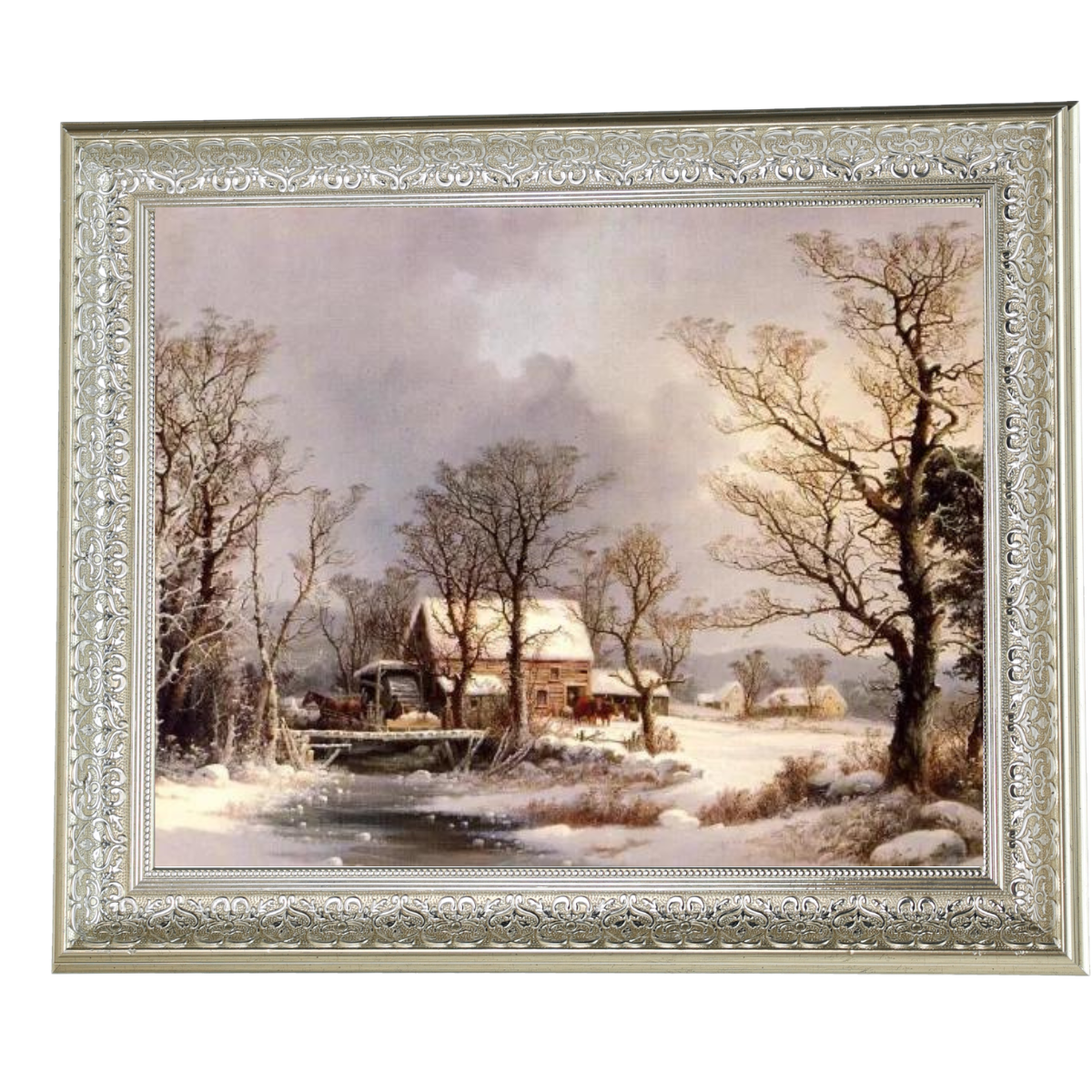 Winter in the Country, The Old Grist Mill-Vintage Wall Art Prints Decor For Living Room