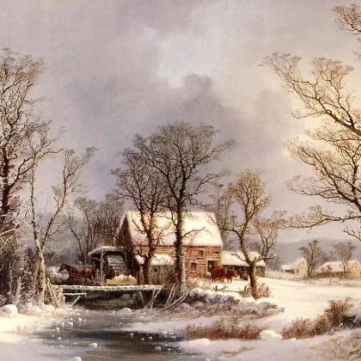 Winter in the Country, The Old Grist Mill-Vintage Wall Art Prints Decor For Living Room