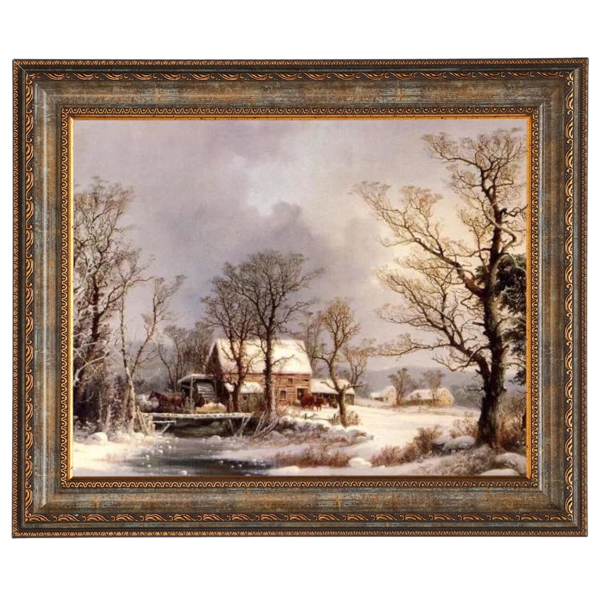 Winter in the Country, The Old Grist Mill-Vintage Wall Art Prints Decor For Living Room