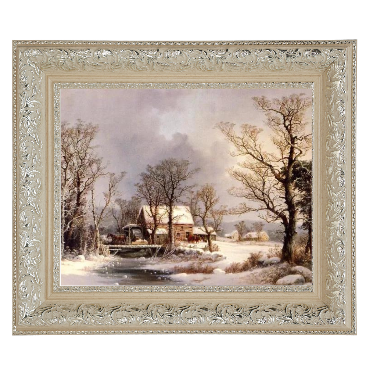Winter in the Country, The Old Grist Mill-Vintage Wall Art Prints Decor For Living Room