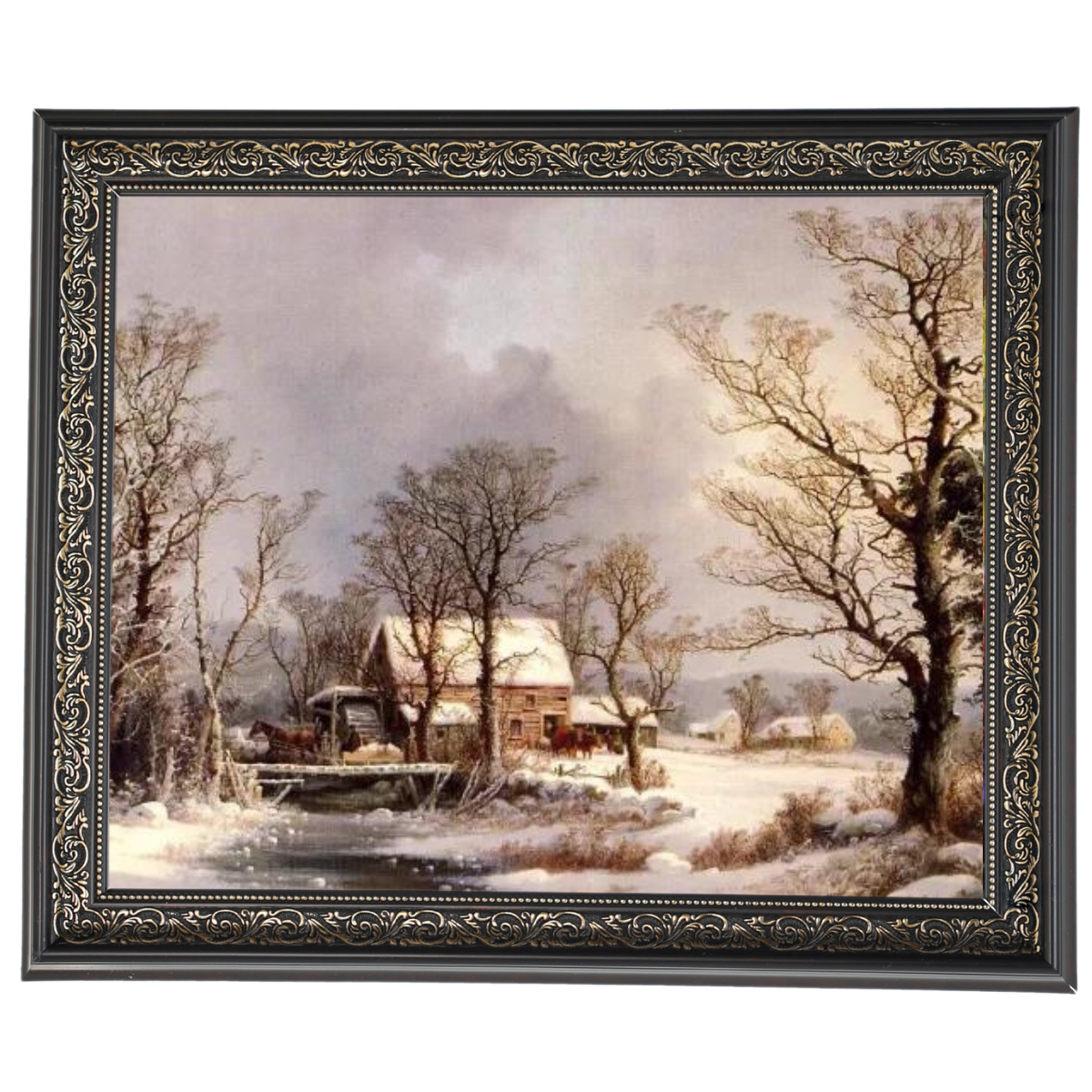 Winter in the Country, The Old Grist Mill-Vintage Wall Art Prints Decor For Living Room