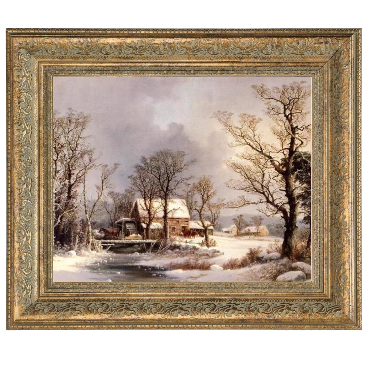 Winter in the Country, The Old Grist Mill-Vintage Wall Art Prints Decor For Living Room