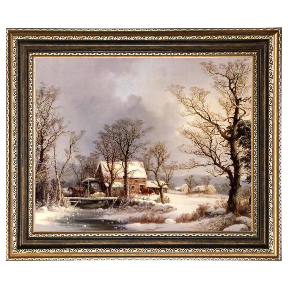 Winter in the Country, The Old Grist Mill-Vintage Wall Art Prints Decor For Living Room