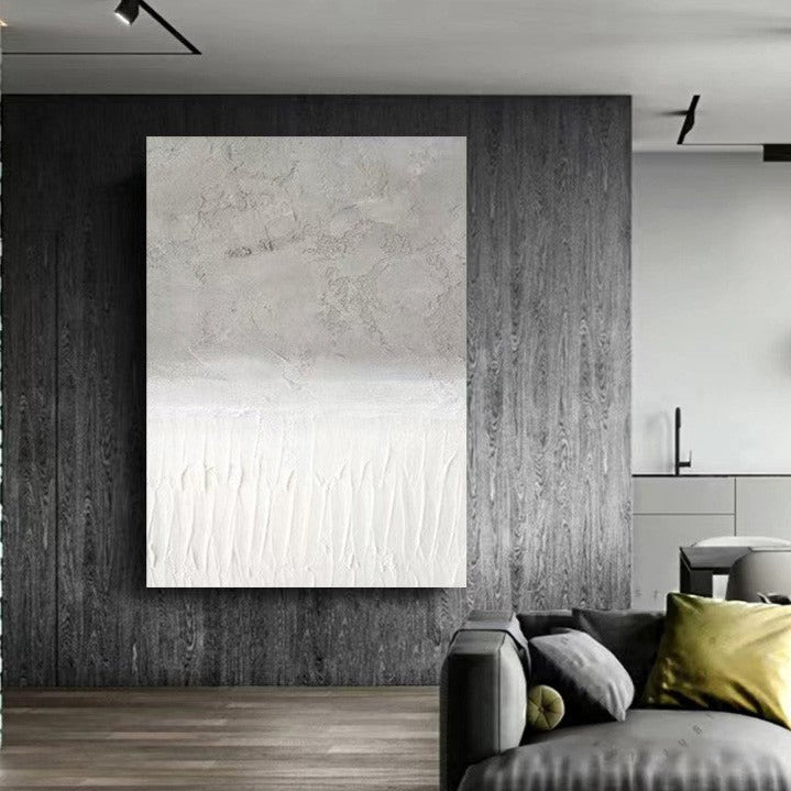 WABI-SABI White Gray Oil Painting Canvas Wall Art Living Room