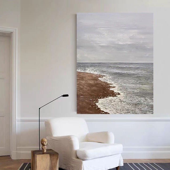 Beach & Ocean Blue Brown Oil Painting Canvas Wall Art Living Room Entrance