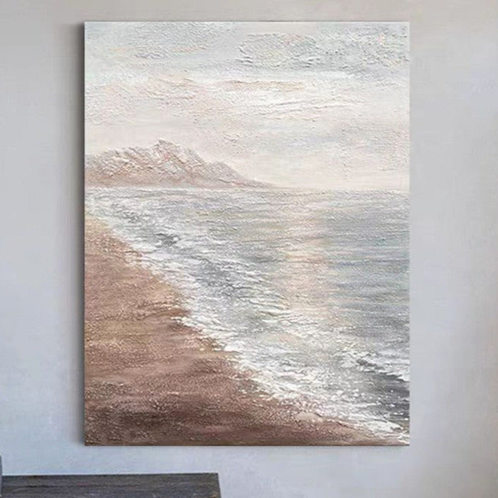 Beach & Ocean Blue Brown Oil Painting Canvas Wall Art Living Room Entrance